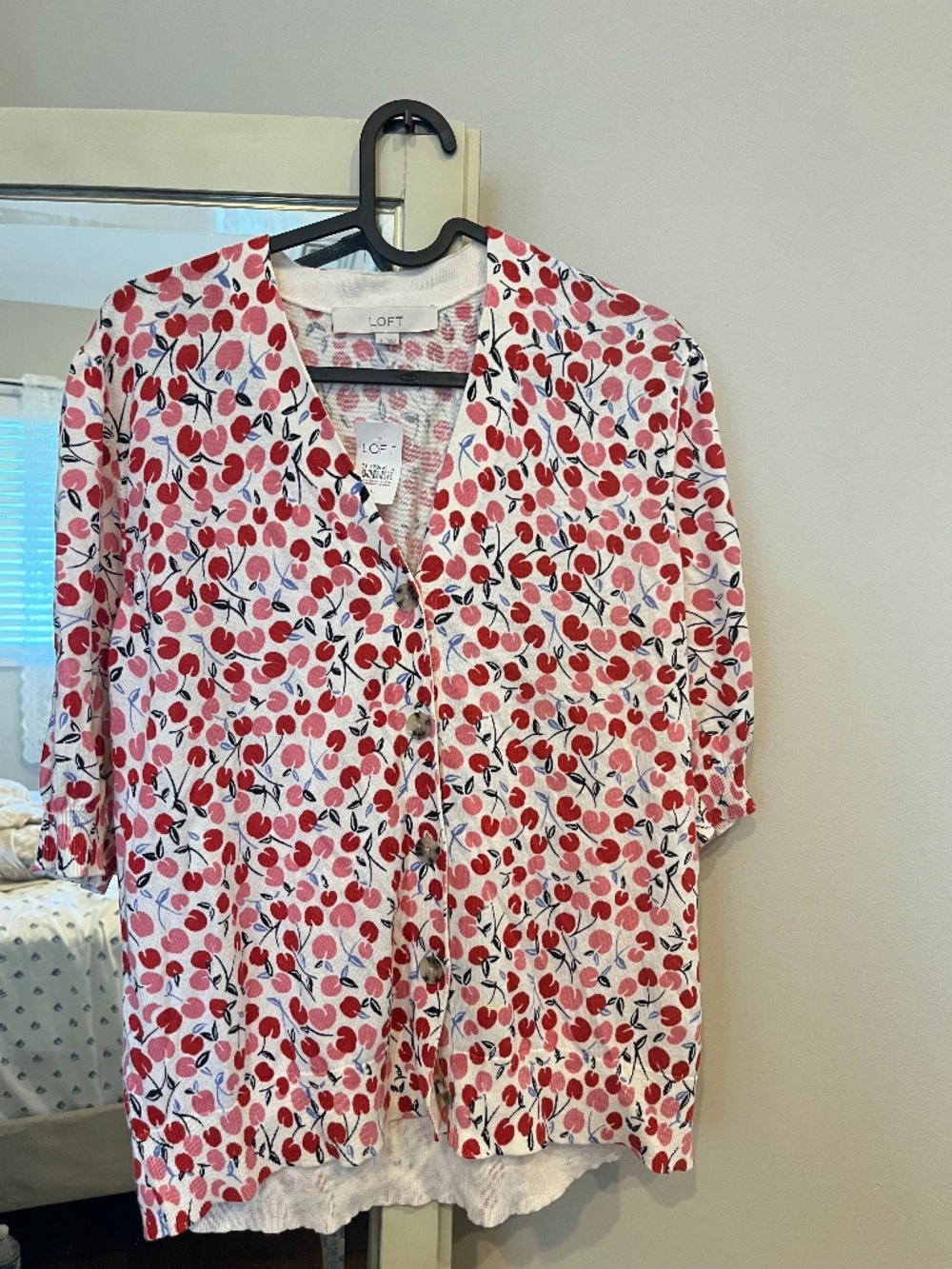 NWT Cherry Print Button Front Cardigan Sweater